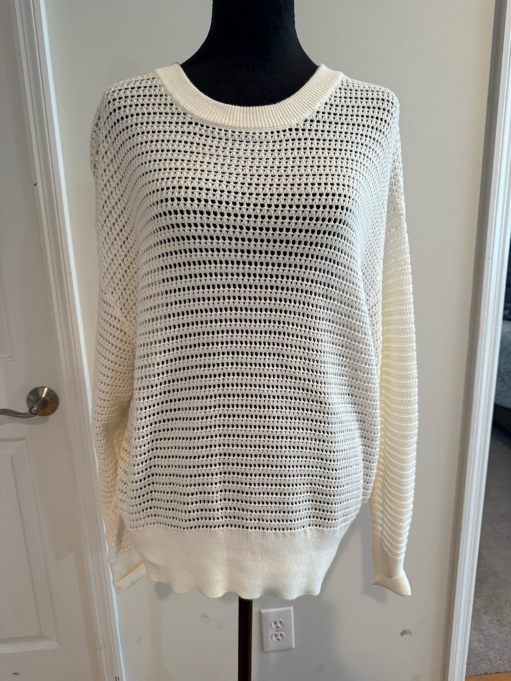 Varley Kershaw Ivory Open-Knit Crew Sweater